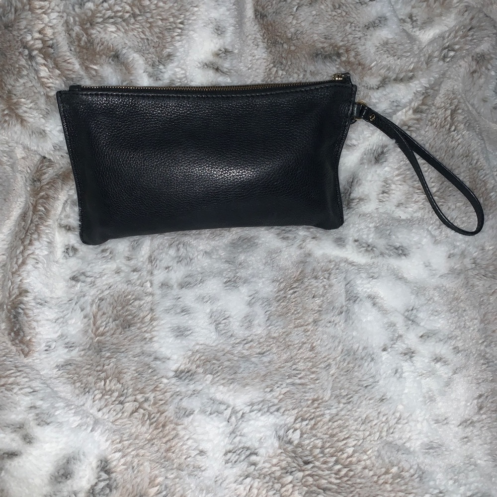 Michael Kors Fulton Clutch, Wristlet Pebbled, Leather Zipper, Gold Logo, Black - Picture 5 of 6